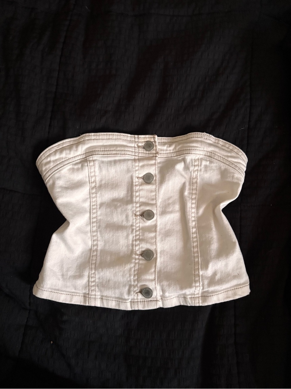 White Strapless Button-Front Denim Bustier Top